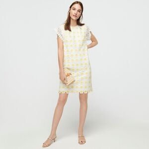 J. Crew White & Yellow Floral Crochet Short Sleeve Sheath Dress